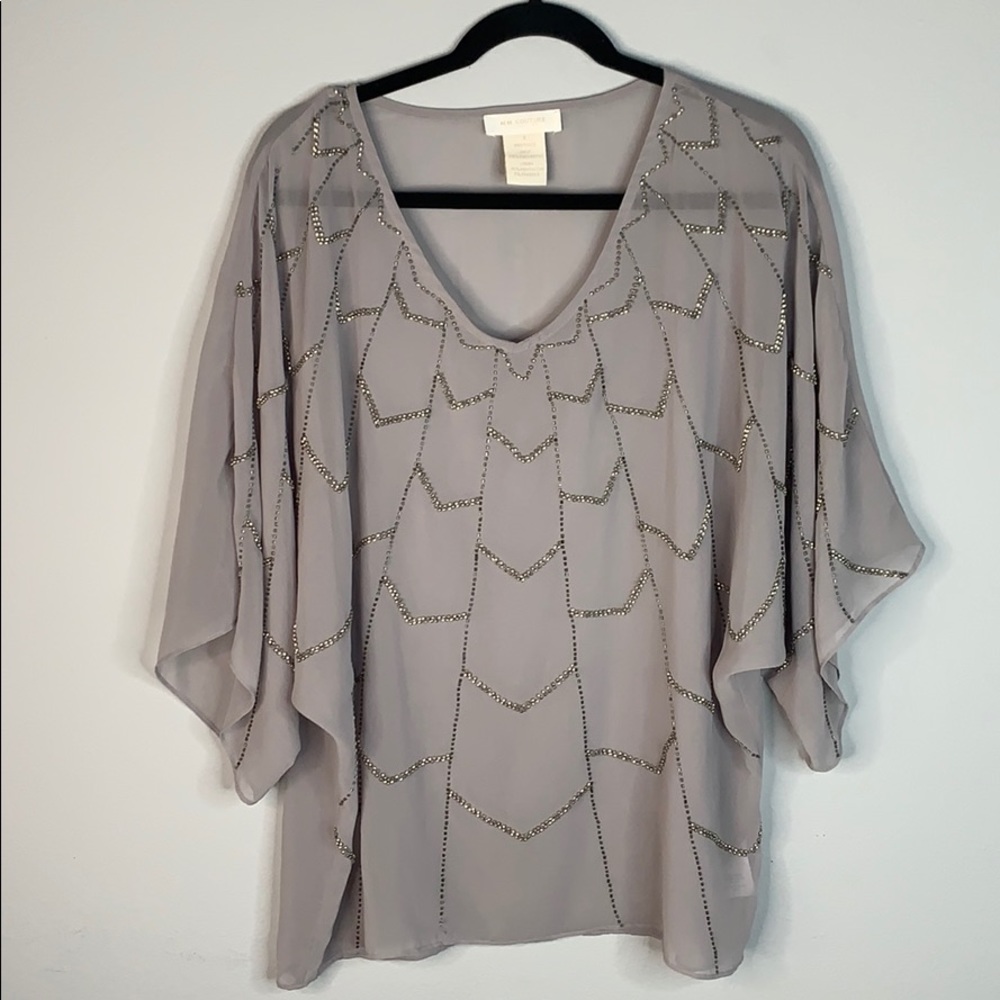 MM couture silver gray beaded batwing blouse S